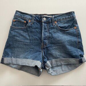Levi's Vintage Women's Premium Wedgie Jean Shorts Dark Blue Wash Denim Size 28